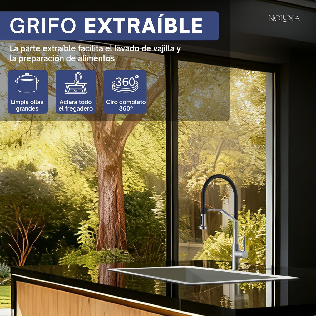 GRIFO DE COCINA EXTRAÍBLE CON DIFUSOR SERIE VENETO