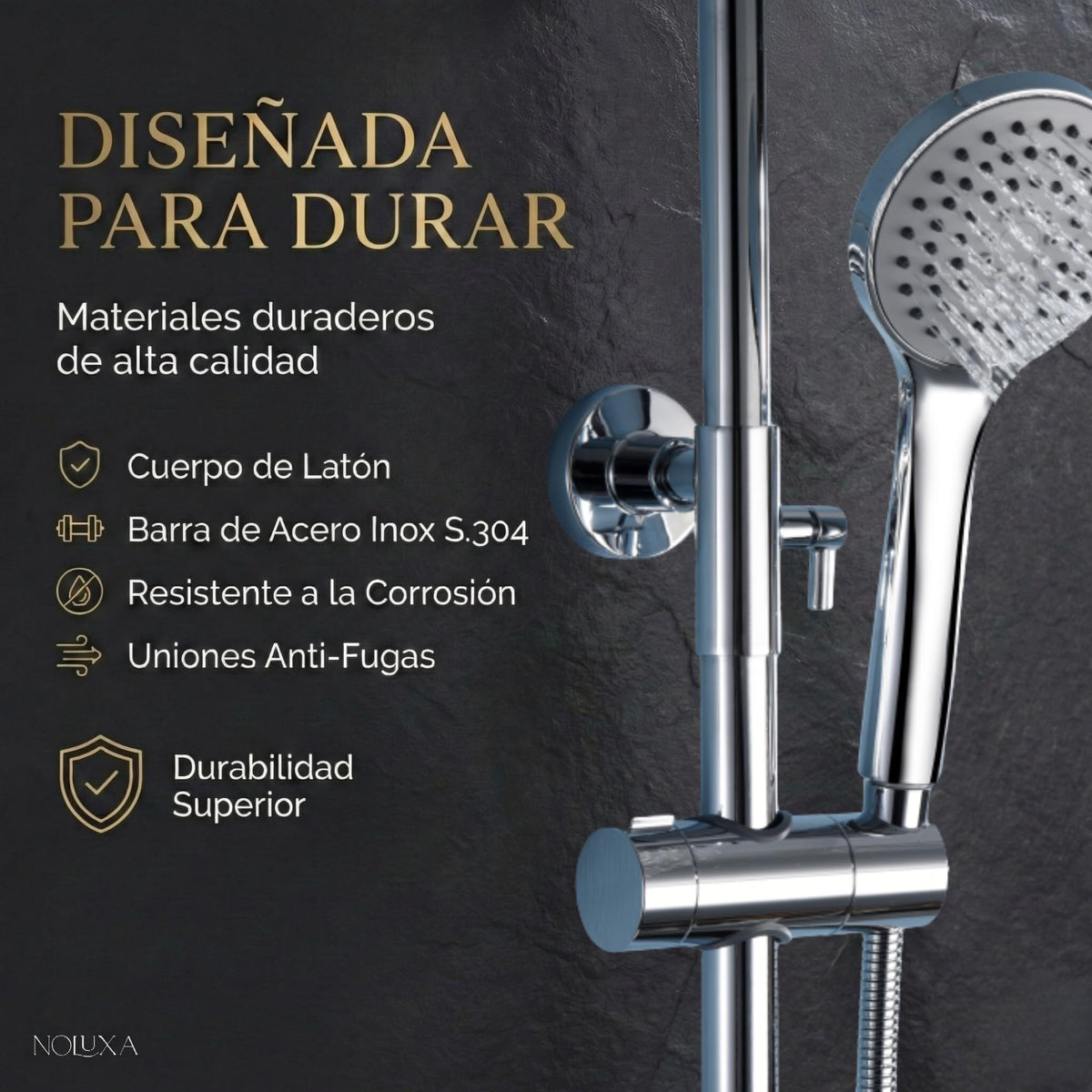 IMEX - Columna Ducha Termostatica con Grifo | Conjunto de Ducha con Alcachofa y Rociador Antical Efecto Lluvia | Griferia en Latón y Acero Inox S.304 con Barra Extensible Cromada | Serie Londres Cromado