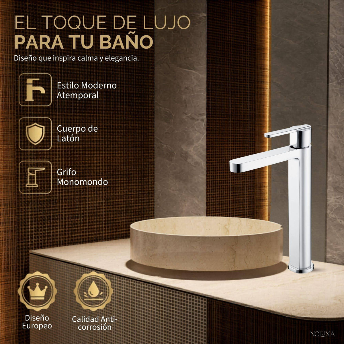 GRIFO LAVABO CAÑO ALTO MONOMANDO SERIE ROMA