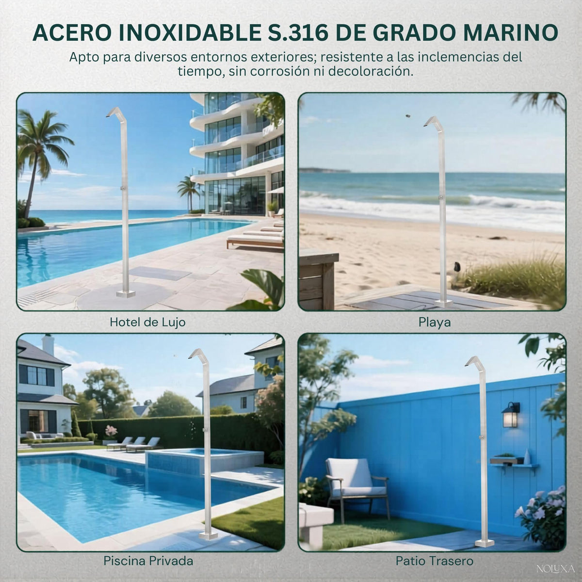 DUCHA PISCINA EXTERIOR EN ACERO INOX. S.316 SERIE NIAGARA
