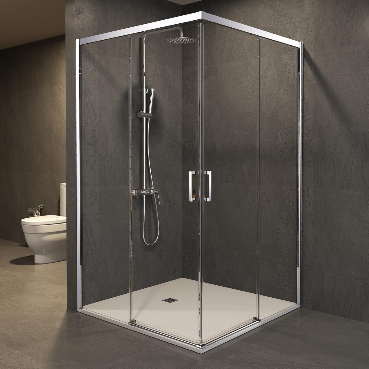 MAMPARA ANGULAR 2 FIJAS + 2 CORREDERAS SERIE EASY - Cromado