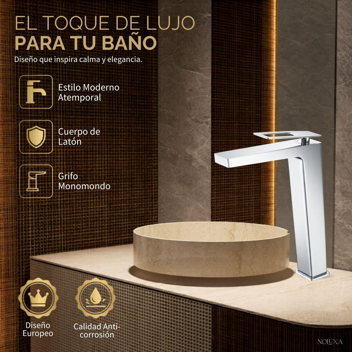 GRIFO LAVABO CAÑO ALTO MONOMANDO SERIE SUECIA