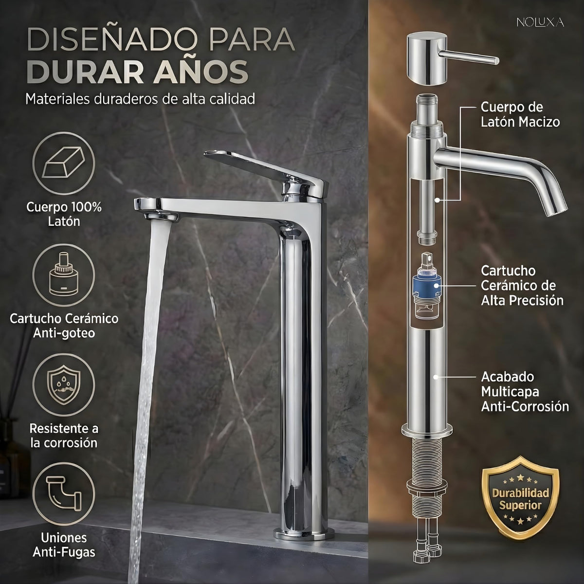 GRIFO LAVABO CAÑO ALTO MONOMANDO SERIE NÁPOLES