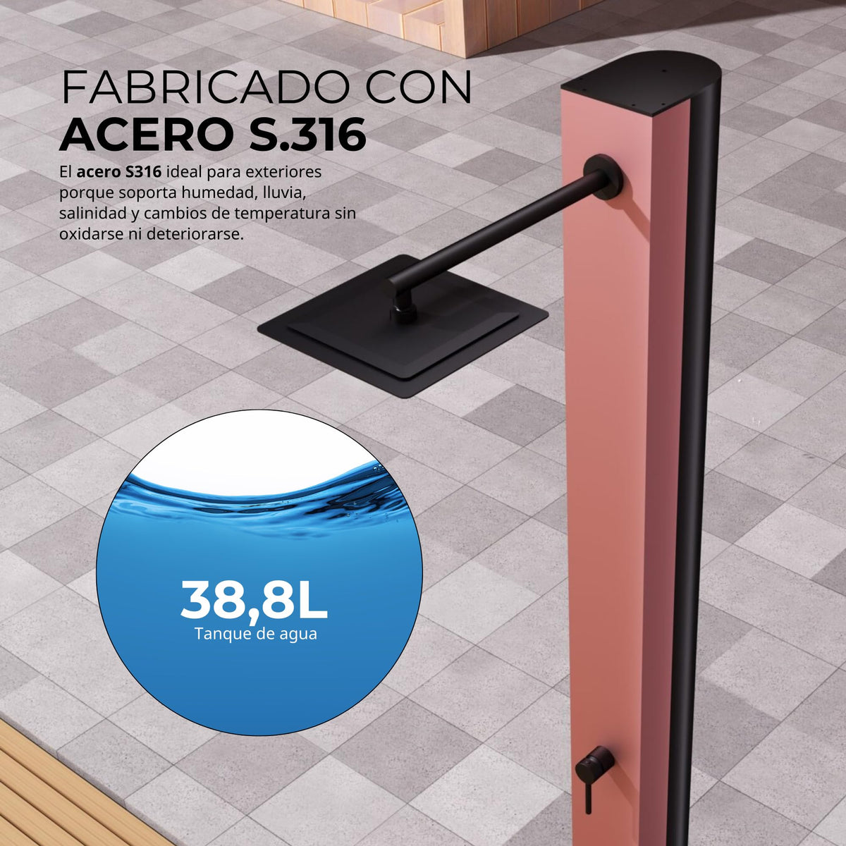 DUCHA PISCINA EXTERIOR EN ACERO INOX. S.316 SERIE PHOENIX