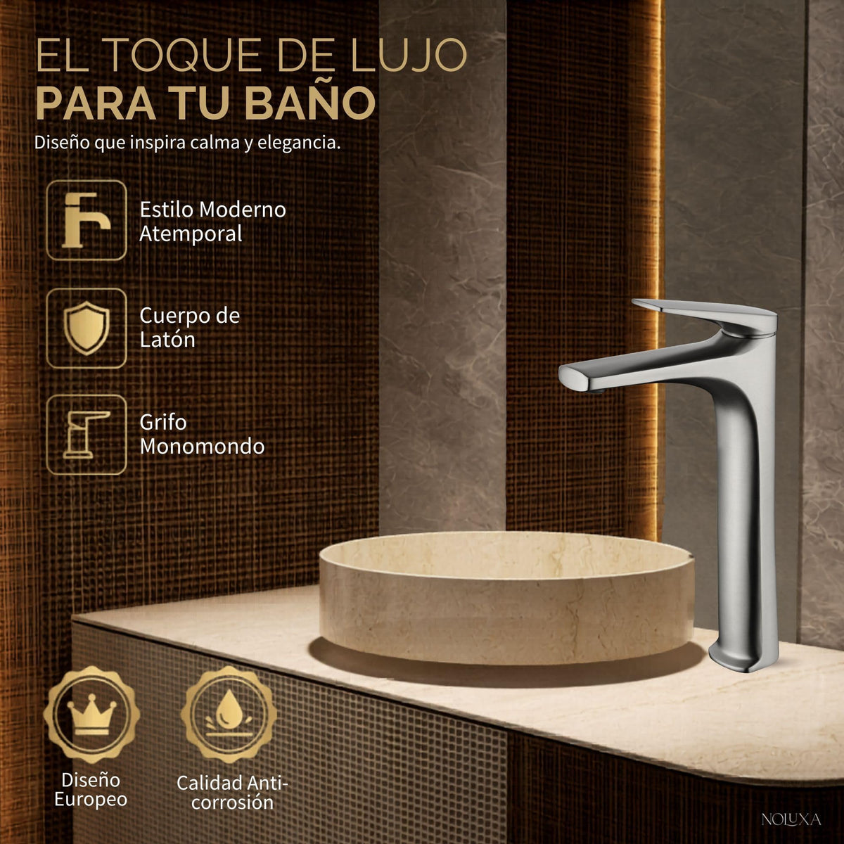 GRIFO LAVABO CAÑO ALTO MONOMANDO SERIE DELOS