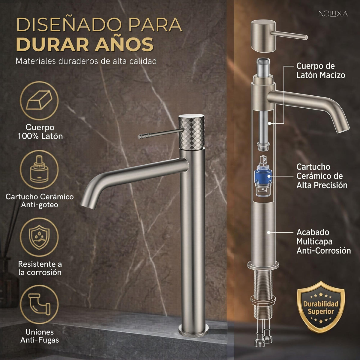 GRIFO LAVABO CAÑO ALTO MONOMANDO SERIE GÉNOVA