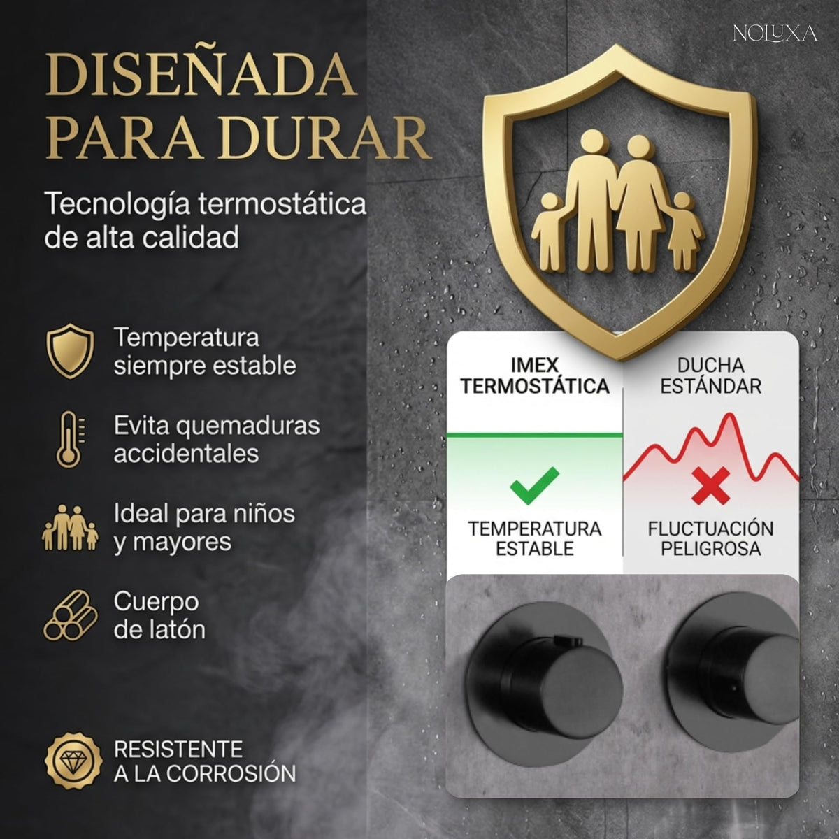 CONJUNTO DUCHA TERMOSTÁTICO EMPOTRADO ASSEN Negro Mate
