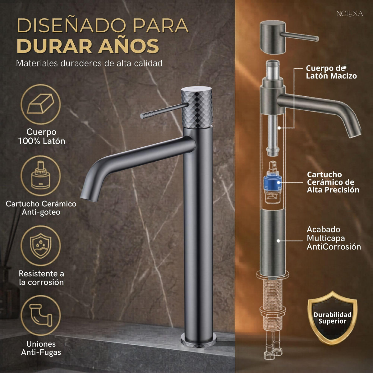 GRIFO LAVABO CAÑO ALTO MONOMANDO SERIE GÉNOVA