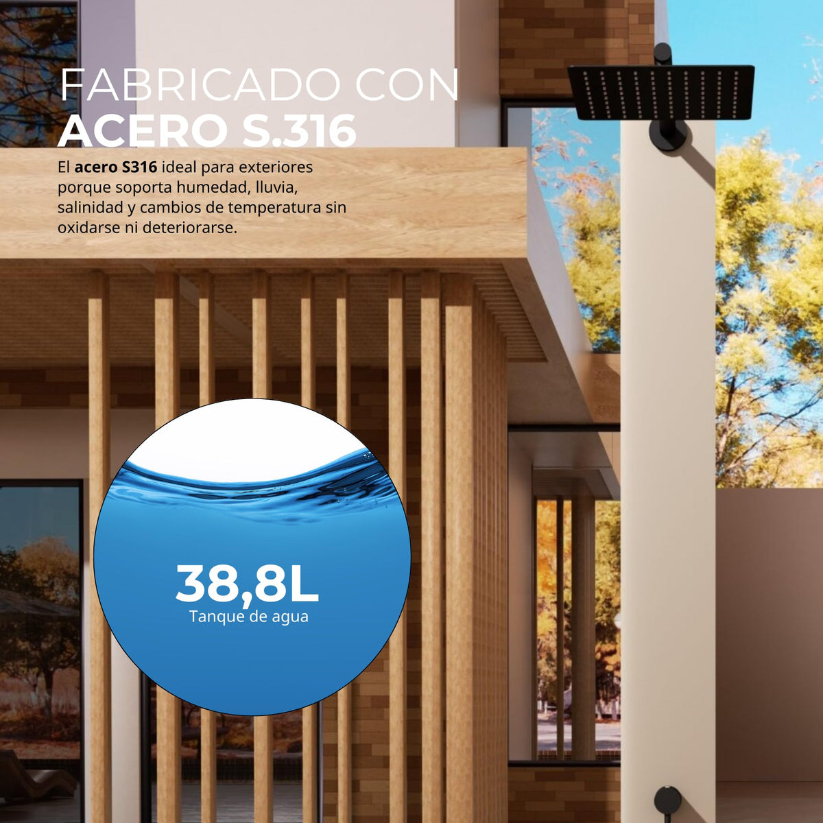 DUCHA PISCINA EXTERIOR EN ACERO INOX. S.316 SERIE PHOENIX