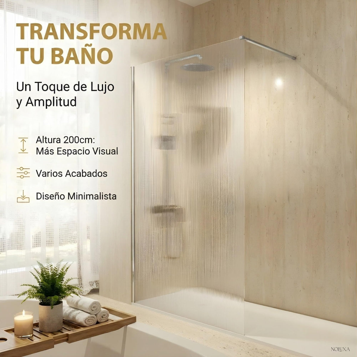 MAMPARA FIJO SCREEN WAVES 100 x 200 cm Cromado