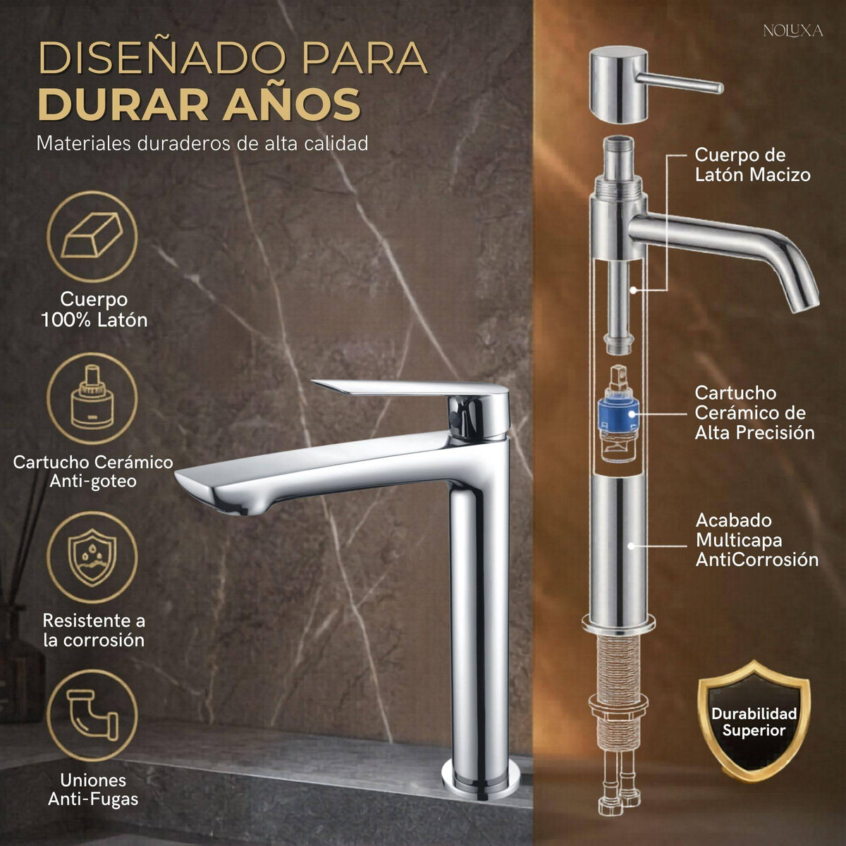 GRIFO LAVABO CAÑO ALTO MONOMANDO SERIE LUXOR
