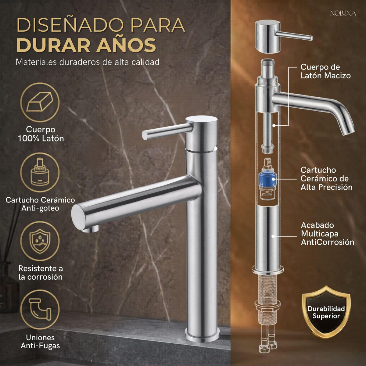 GRIFO LAVABO CAÑO ALTO MONOMANDO SERIE MOSCÚ