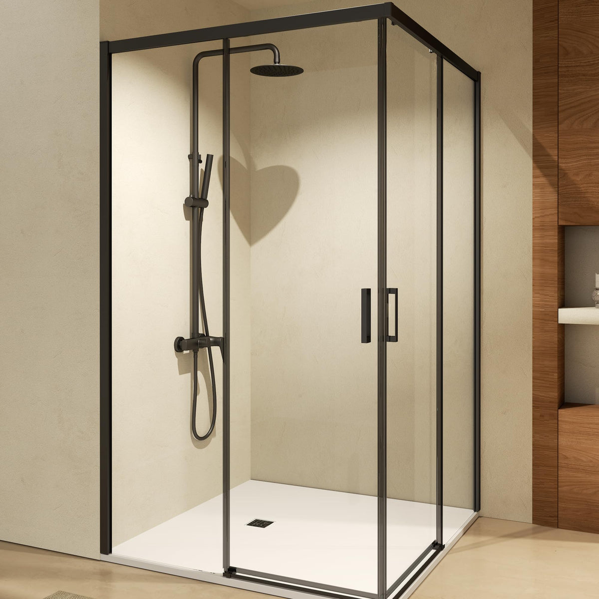 MAMPARA ANGULAR 2 FIJAS + 2 CORREDERAS SERIE EASY - Negro Mate