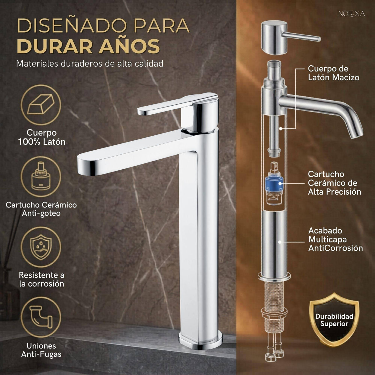 GRIFO LAVABO CAÑO ALTO MONOMANDO SERIE ROMA