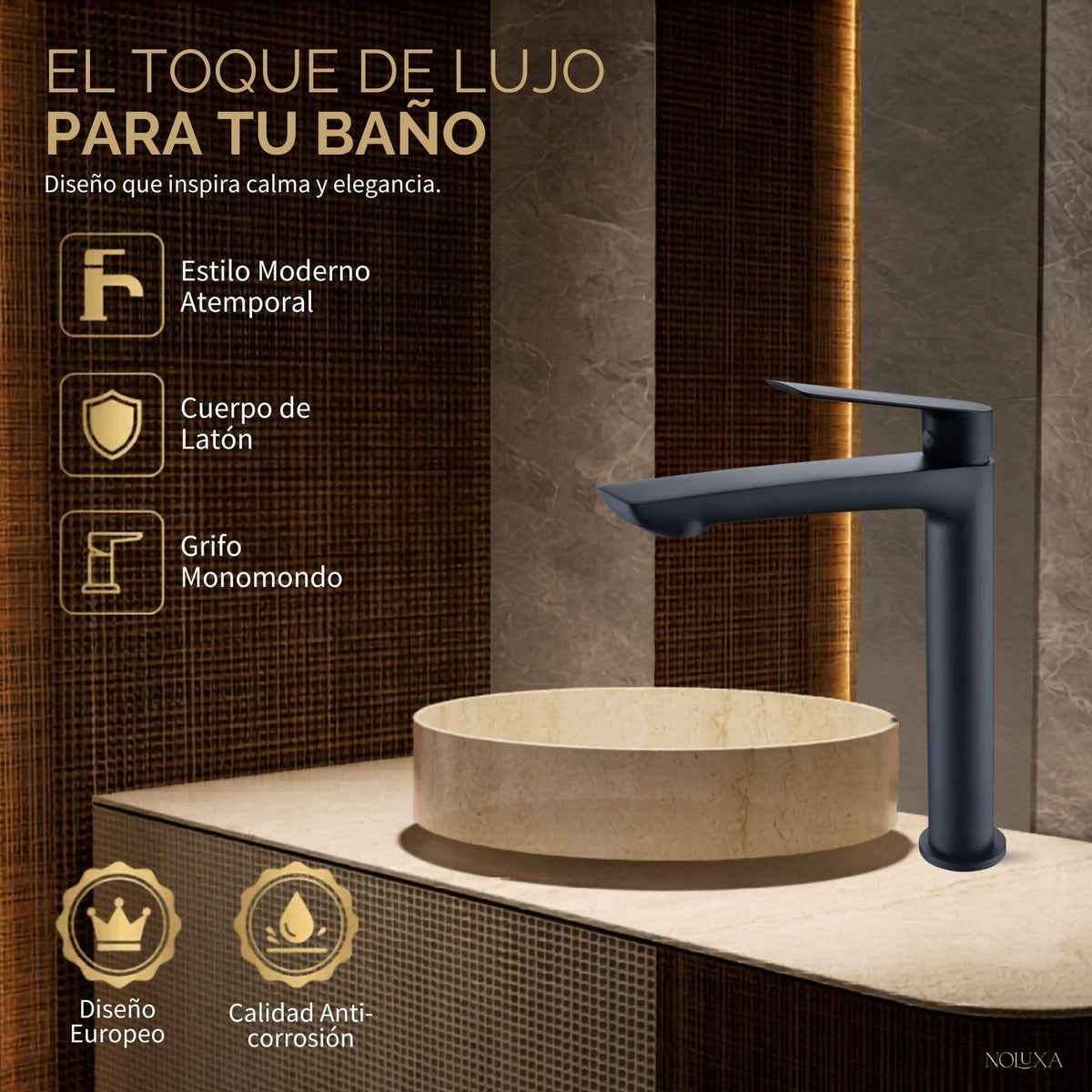GRIFO LAVABO CAÑO ALTO MONOMANDO SERIE LUXOR