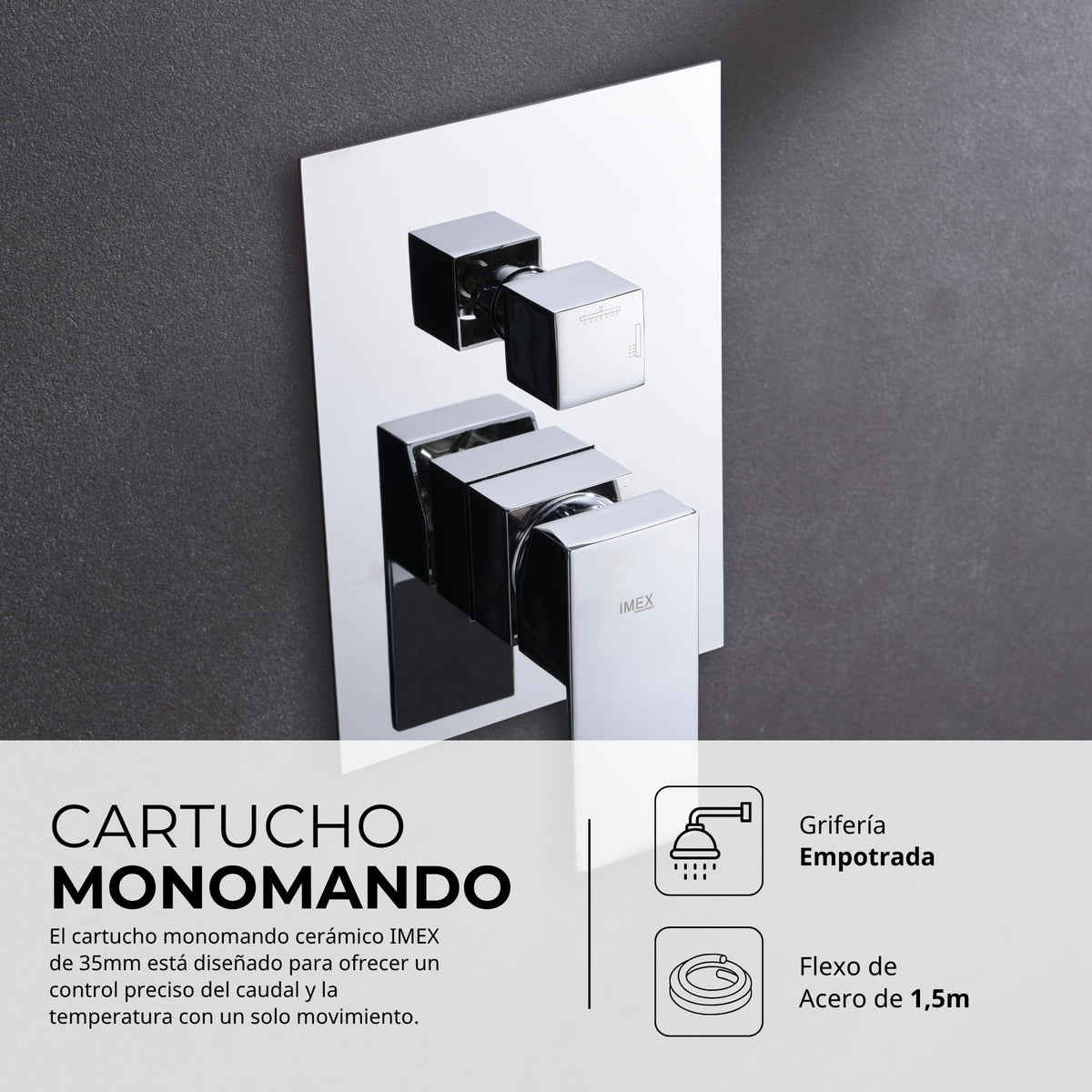 IMEX - Ducha Empotrada Monomando Cromada | Conjunto de Grifería Empotrado con Alcachofa y Rociador Antical Efecto Lluvia | Columna Ducha Empotrada en Latón y Acero Inox S.304 | Serie Formentera Cromado