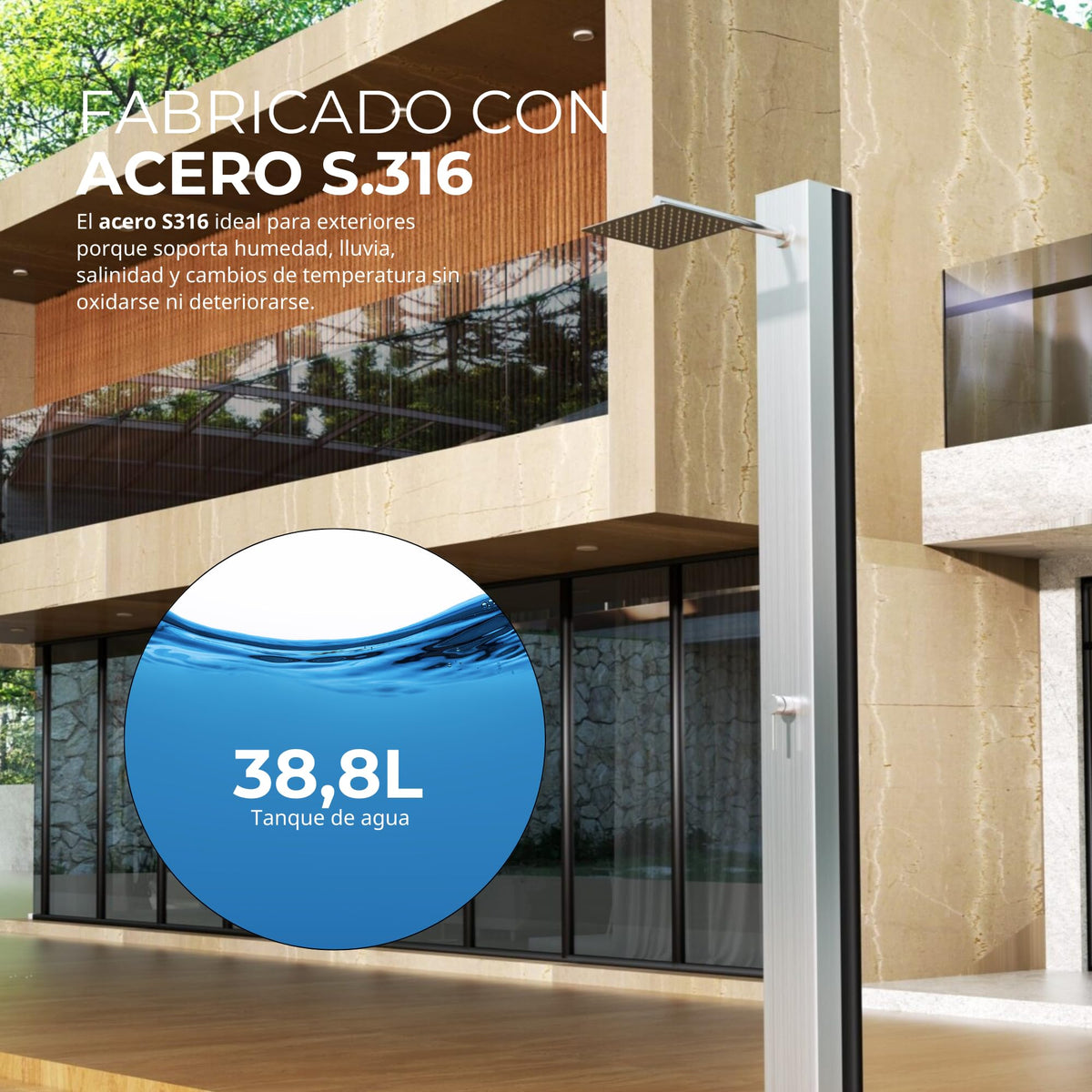 DUCHA PISCINA EXTERIOR EN ACERO INOX. S.316 SERIE PHOENIX