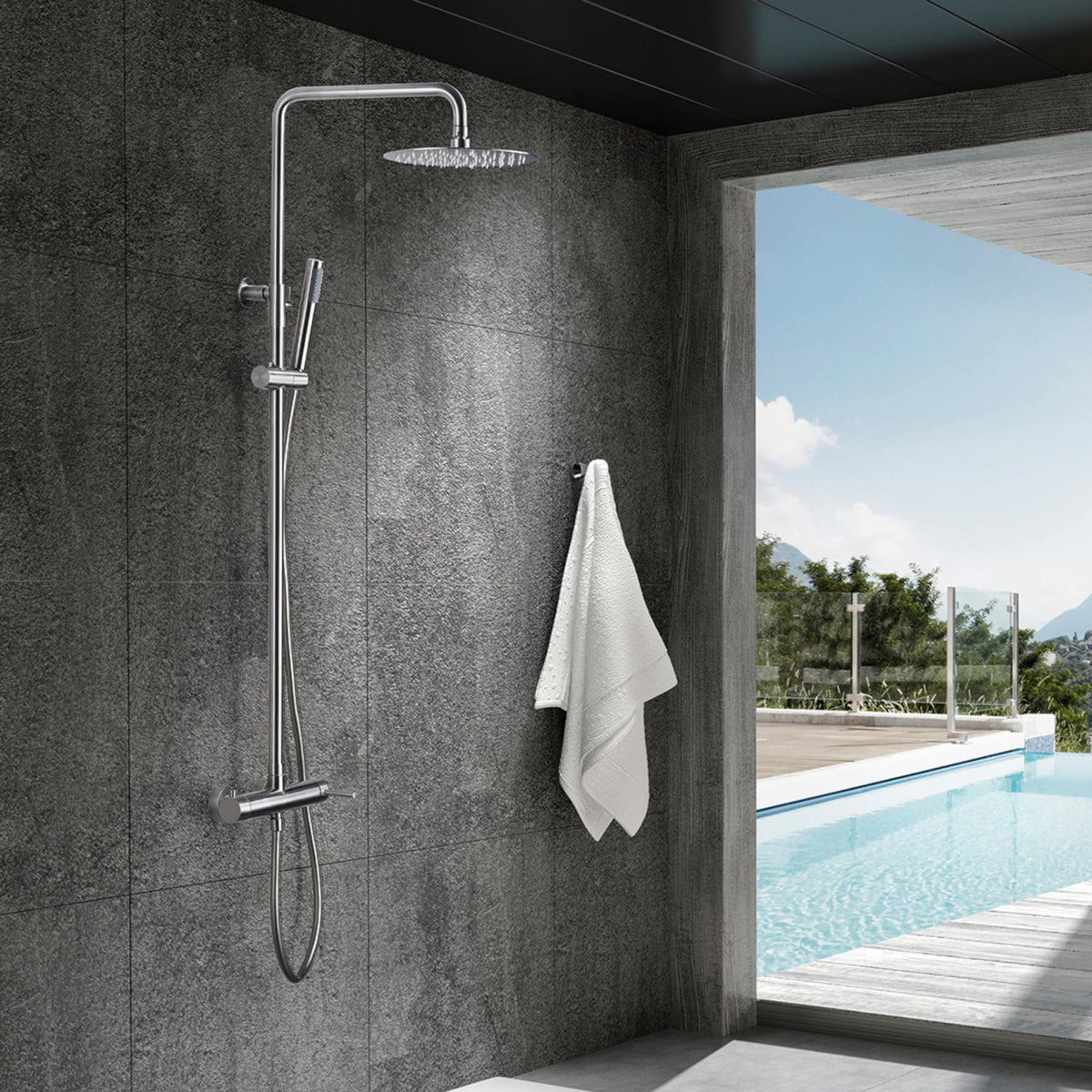 COLUMNA DUCHA EXTERIOR EN ACERO INOX. S.316 SERIE MOSCÚ
