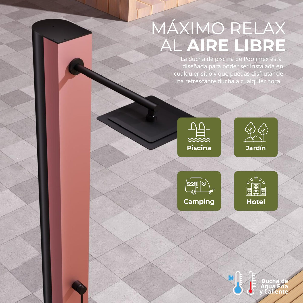 DUCHA PISCINA EXTERIOR EN ACERO INOX. S.316 SERIE PHOENIX