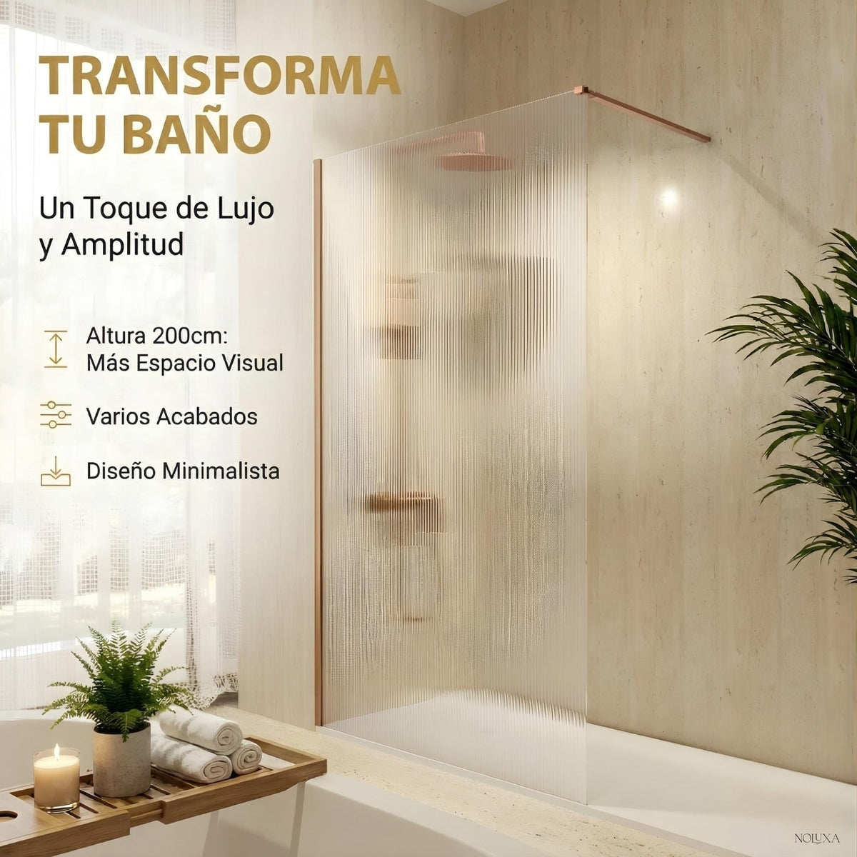 MAMPARA FIJO SCREEN WAVES 100 x 200 cm Oro Rosa Cepillado