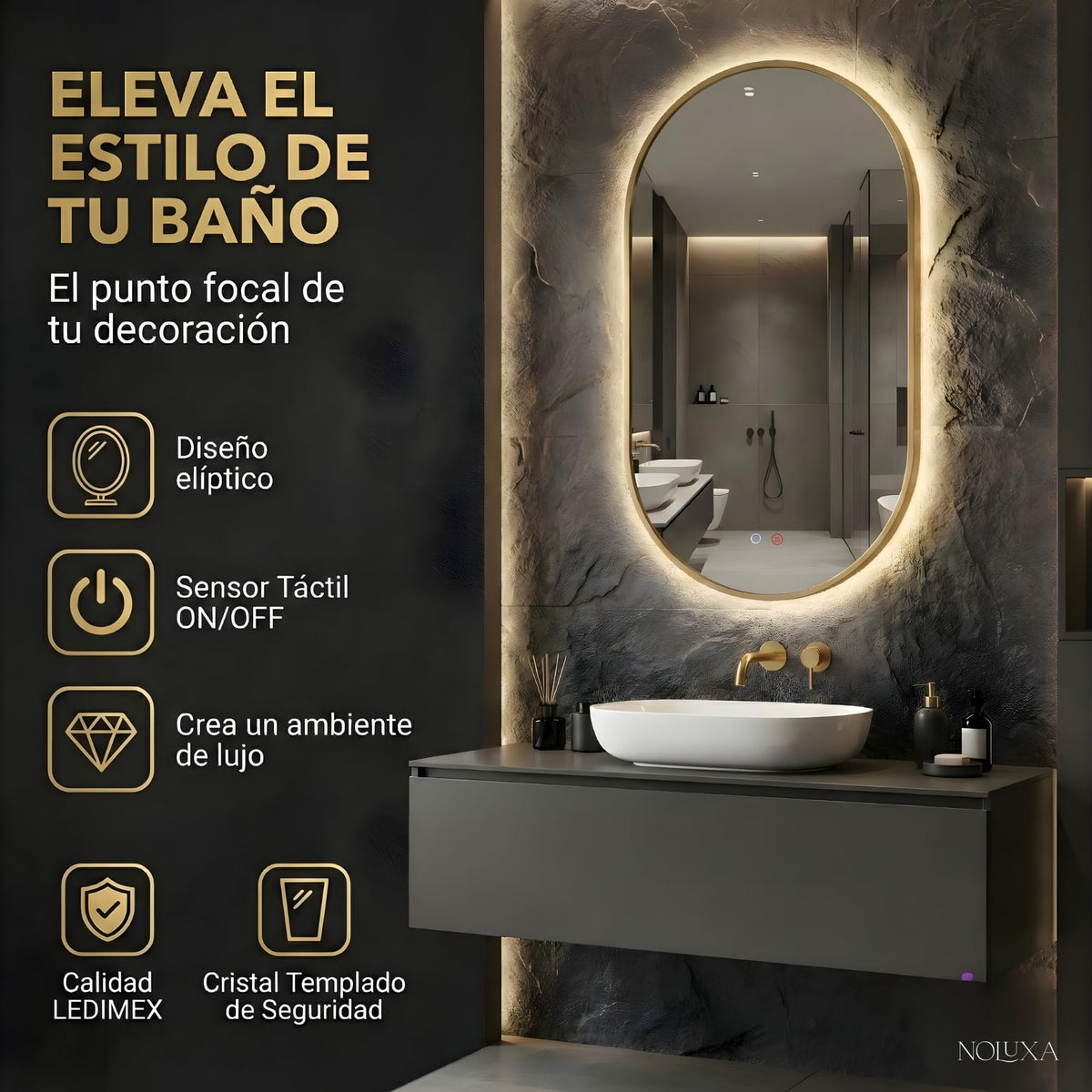 ESPEJO TOKYO 90x50 Oro Cepillado