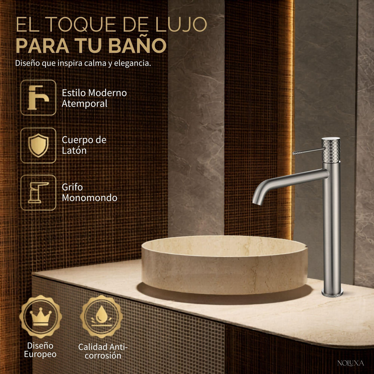 GRIFO LAVABO CAÑO ALTO MONOMANDO SERIE GÉNOVA
