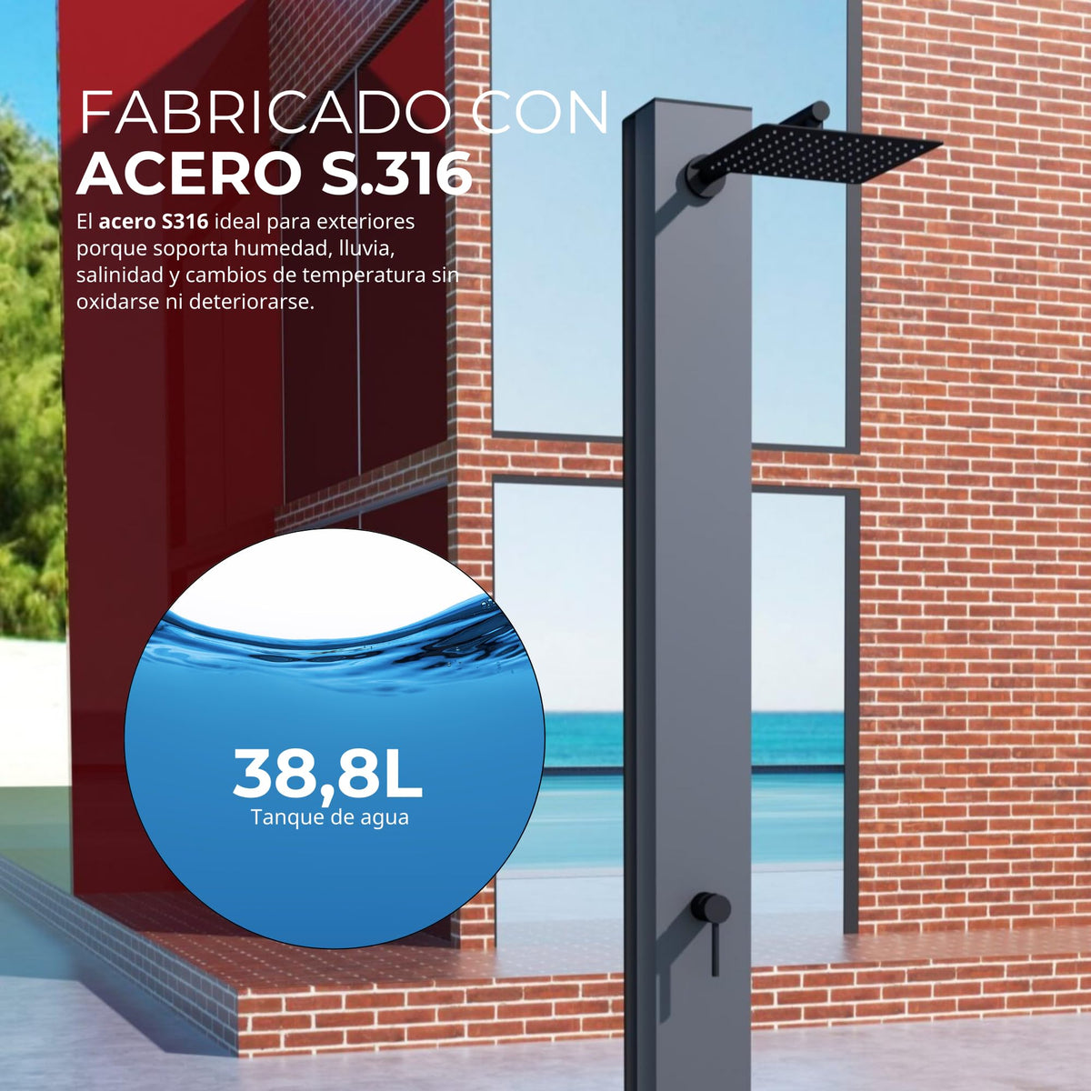 DUCHA PISCINA EXTERIOR EN ACERO INOX. S.316 SERIE PHOENIX