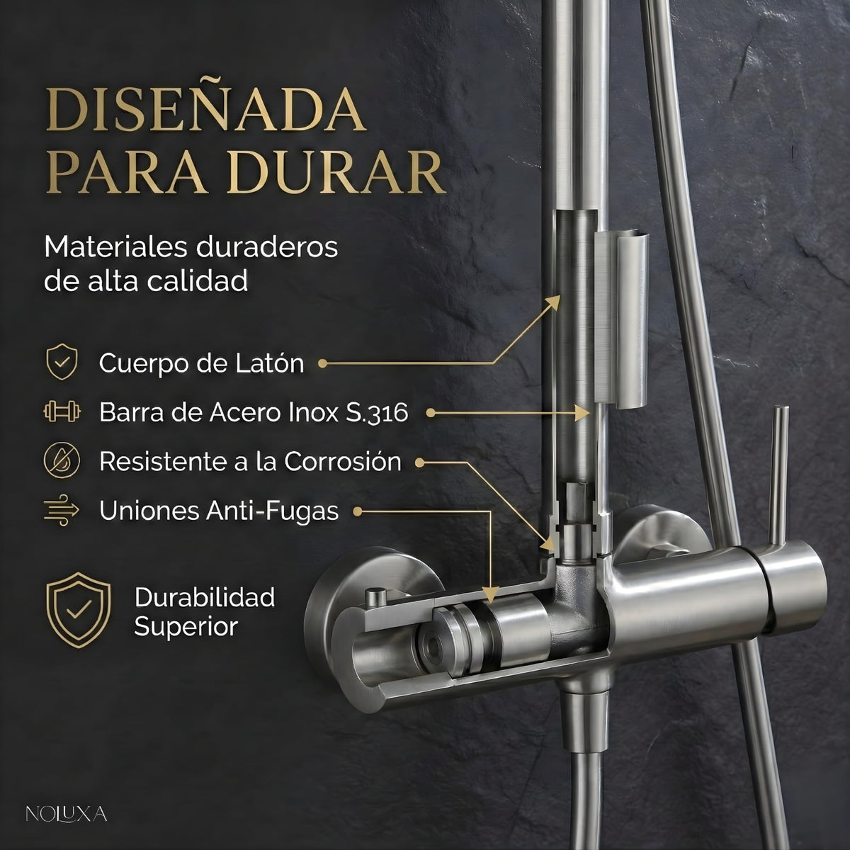 COLUMNA DUCHA EXTERIOR EN ACERO INOX. S.316 SERIE MOSCÚ