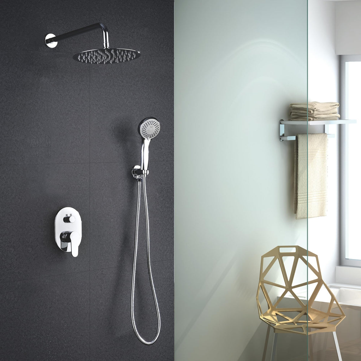 IMEX - Ducha Empotrada Monomando Cromada | Conjunto de Grifería Empotrado con Alcachofa y Rociador Antical Efecto Lluvia | Columna Ducha Empotrada en Latón y Acero Inox S.304 | Serie Oslo Cromado