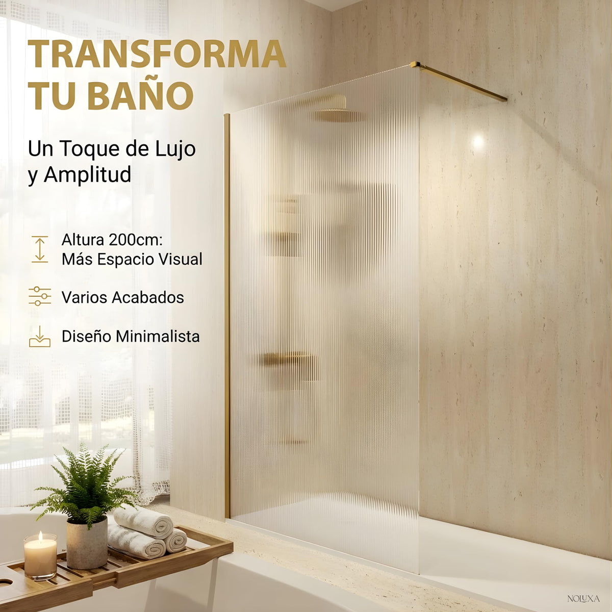 MAMPARA FIJO SCREEN WAVES 100 x 200 cm Oro Cepillado