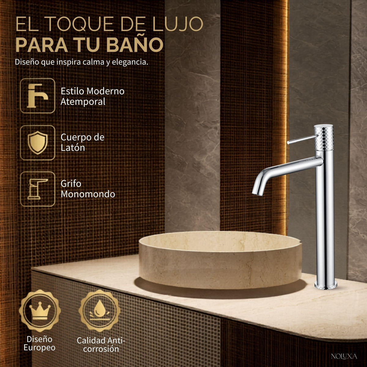 GRIFO LAVABO CAÑO ALTO MONOMANDO SERIE GÉNOVA