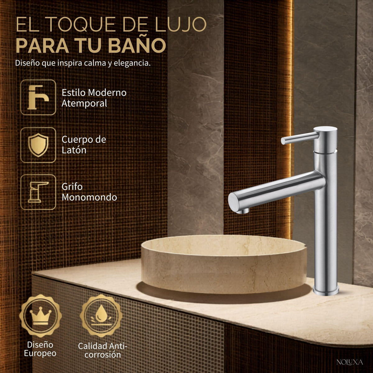 GRIFO LAVABO CAÑO ALTO MONOMANDO SERIE MOSCÚ