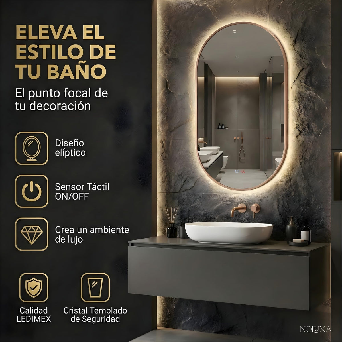 ESPEJO TOKYO 90x50 Oro Rosa Cepillado