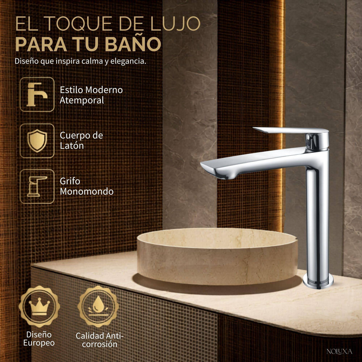 GRIFO LAVABO CAÑO ALTO MONOMANDO SERIE LUXOR