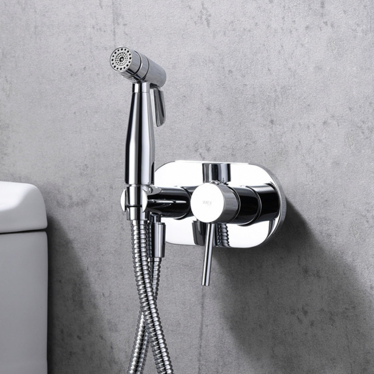 IMEX - Ducha Bidet Agua Fría Color Cromado | Grifo Bidet Empotrado para WC Cromada | Ducha Higiénica Monomando para Inodoro | Grifería Sustituto de Bidé | Serie Maui Cromado
