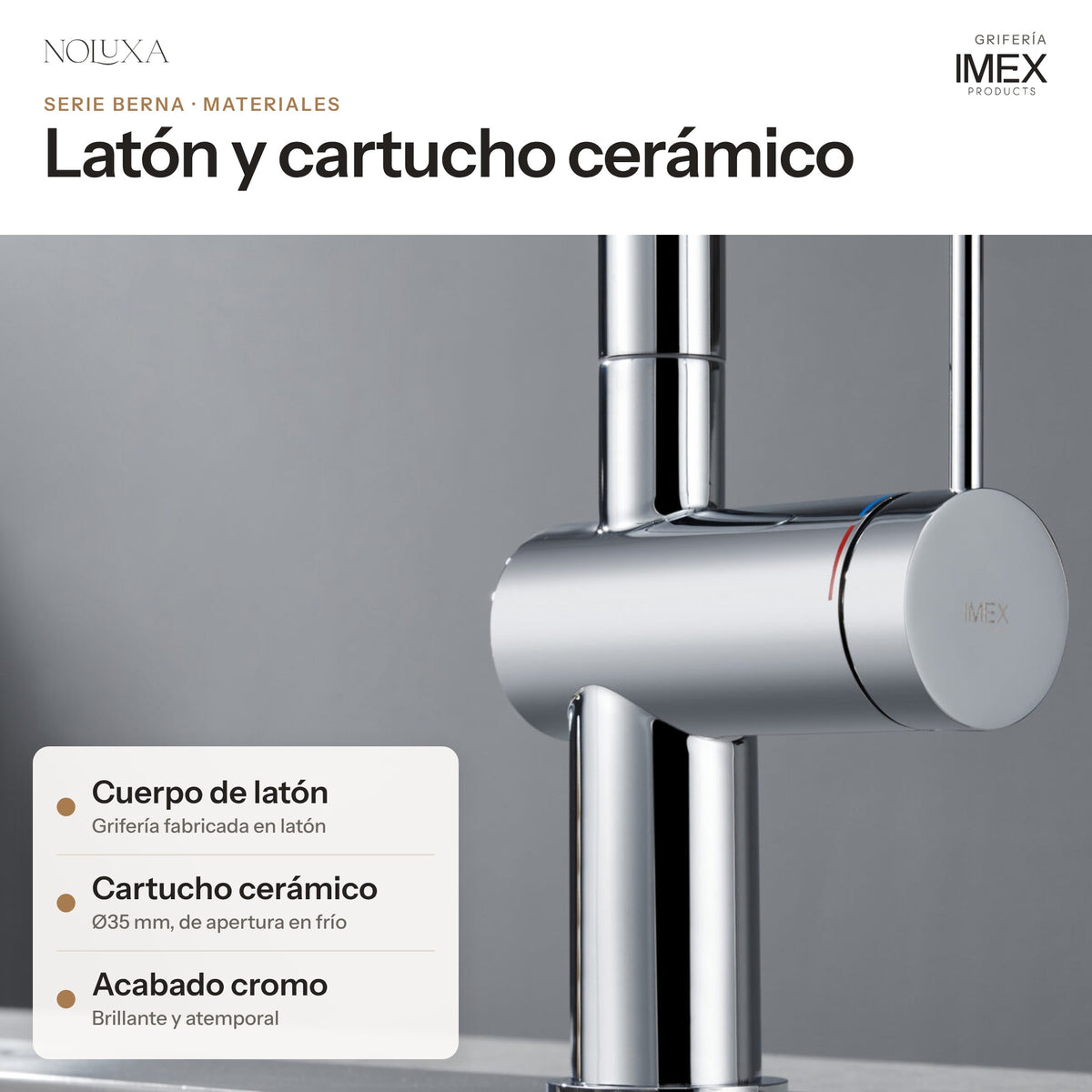 Grifo de cocina extraíble serie Berna cromado (GCE026) – materiales