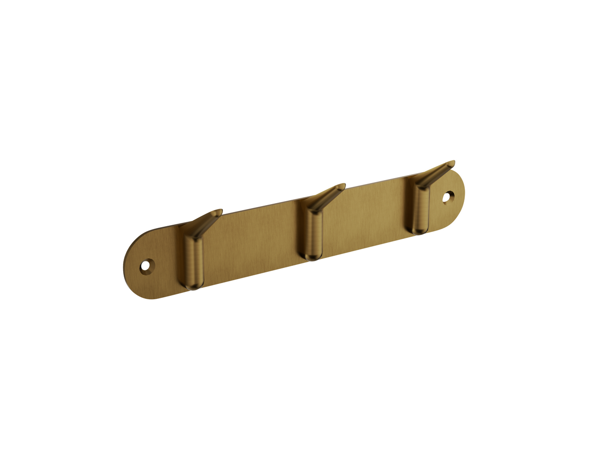 PERCHA TRIPLE EN ACERO INOX S.304 SERIE AURA — Oro Cepillado — CAA006-02/OC