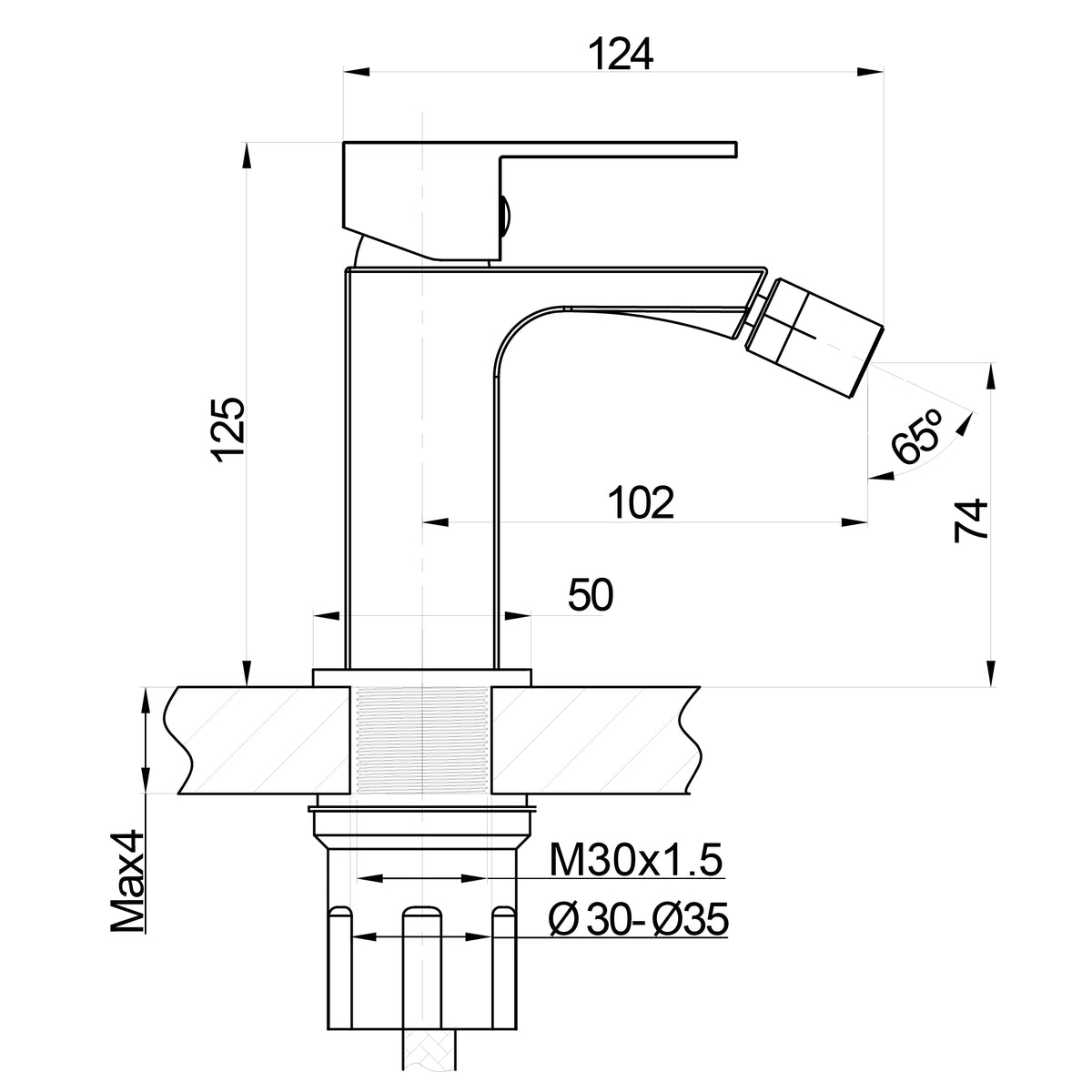 GRIFO BIDET MONOMANDO SERIE ORION - Noluxa